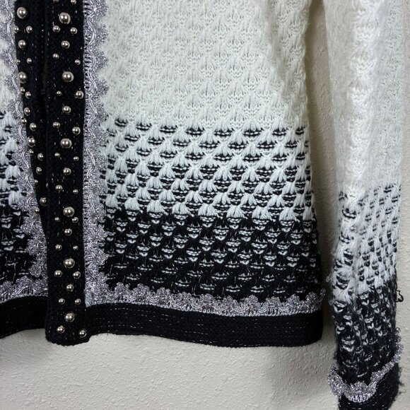 Alberto Makali Beaded Knit Navy White Sparkly Cardigan Sweater Size XL - Picture 2 of 7